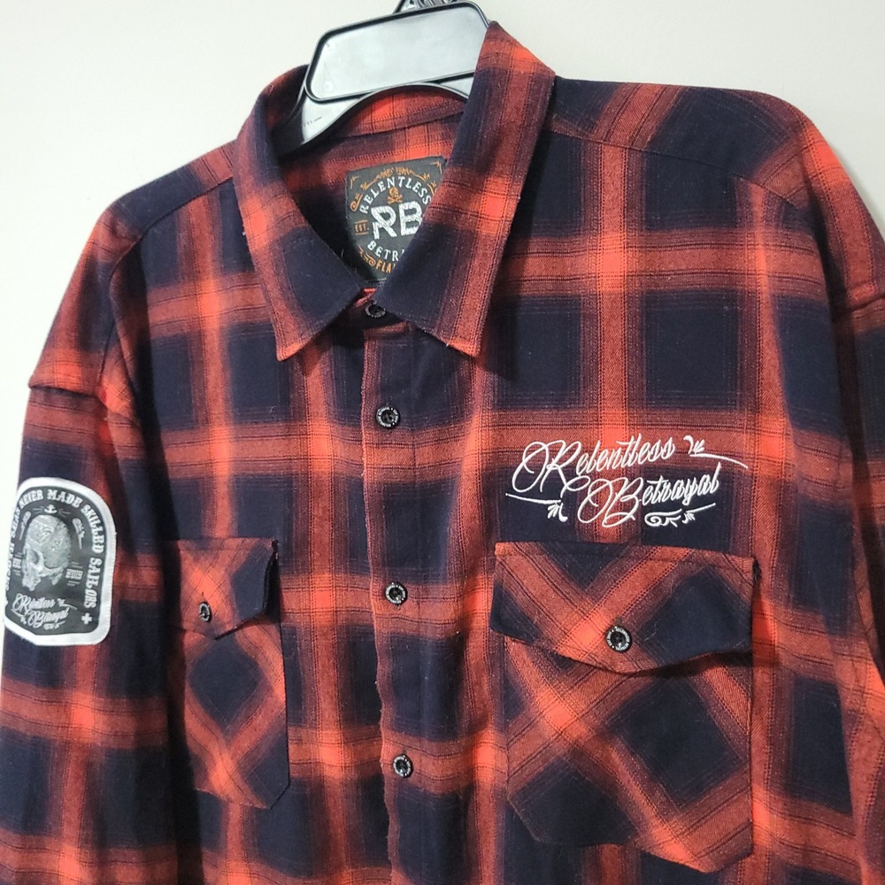 Relentless Betrayal Skilled Sailor Flannel Shirt Mens 3XL Red Black Plaid Skull